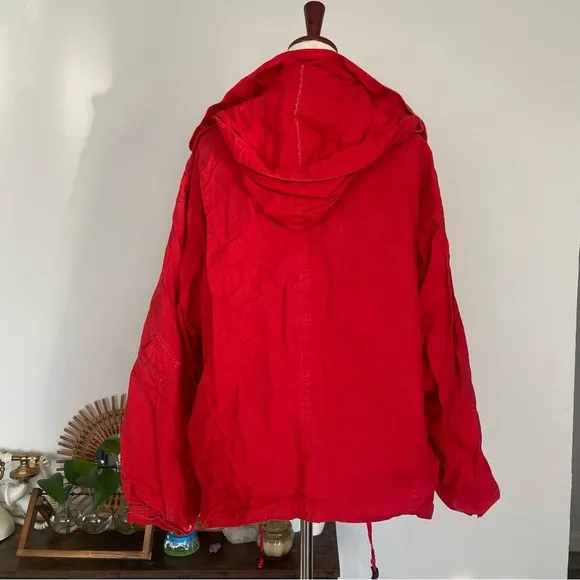 VINTAGE RAF ROUGHWEAR Red Plaid Lined Oversized Zip Up Hooded Jacket