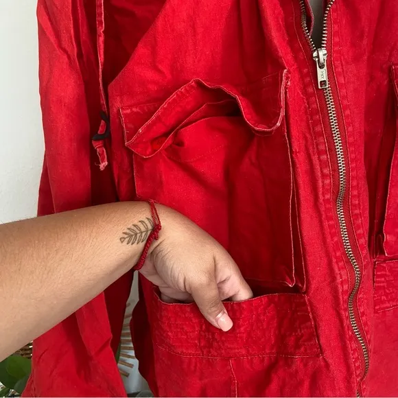 VINTAGE RAF ROUGHWEAR Red Plaid Lined Oversized Zip Up Hooded Jacket