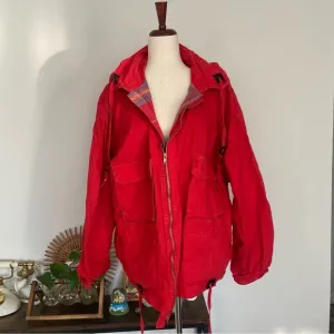 VINTAGE RAF ROUGHWEAR Red Plaid Lined Oversized Zip Up Hooded Jacket