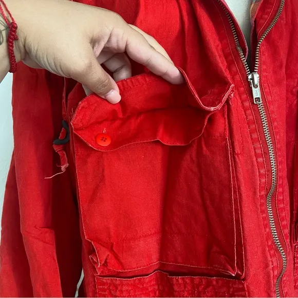 VINTAGE RAF ROUGHWEAR Red Plaid Lined Oversized Zip Up Hooded Jacket