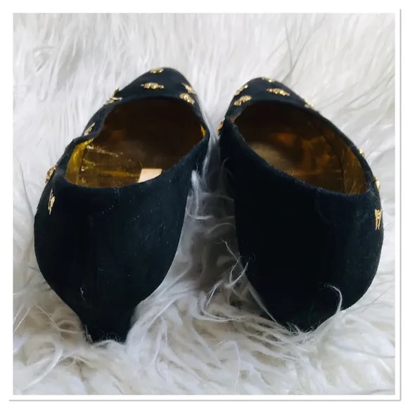 Vintage Zalo Studded Shoes Black Suede Gold Studs Small Heel Size 8.5