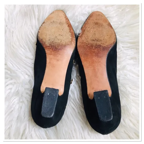Vintage Zalo Studded Shoes Black Suede Gold Studs Small Heel Size 8.5
