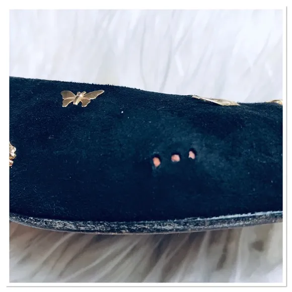 Vintage Zalo Studded Shoes Black Suede Gold Studs Small Heel Size 8.5