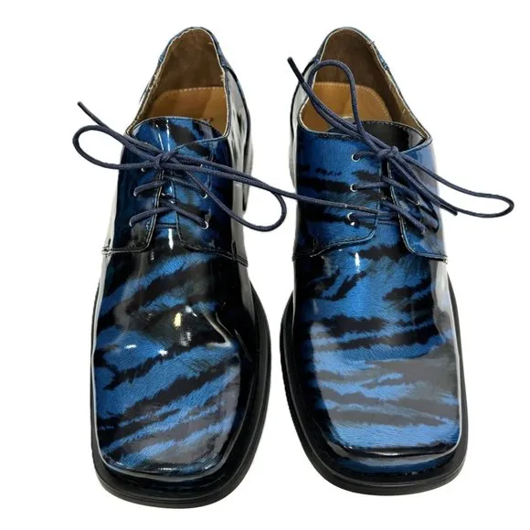 Vintage Zoot Suit Zebra Blue Oxford Formal Dress Shoe Rare OOAK NWOT