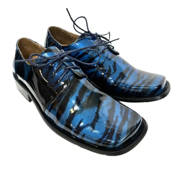Vintage Zoot Suit Zebra Blue Oxford Formal Dress Shoe Rare OOAK NWOT