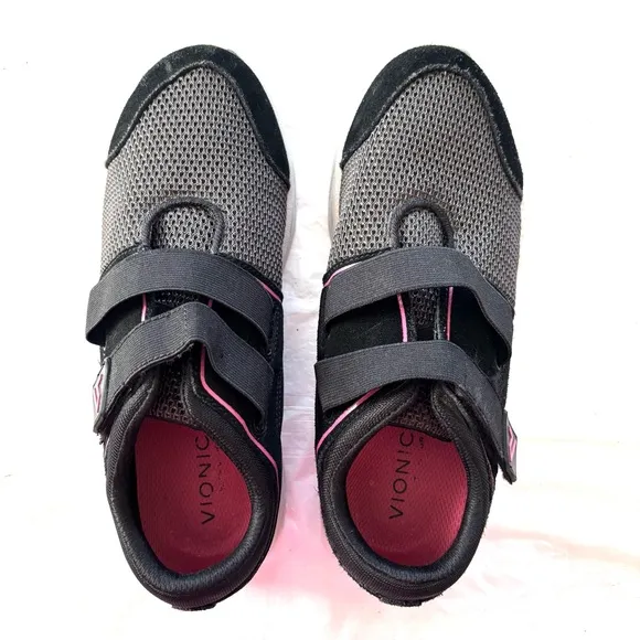 Vionic Ema Women's Black Gray Pink Suede Fitness Sneaker Shoes SZ 7.5 Worn 1X