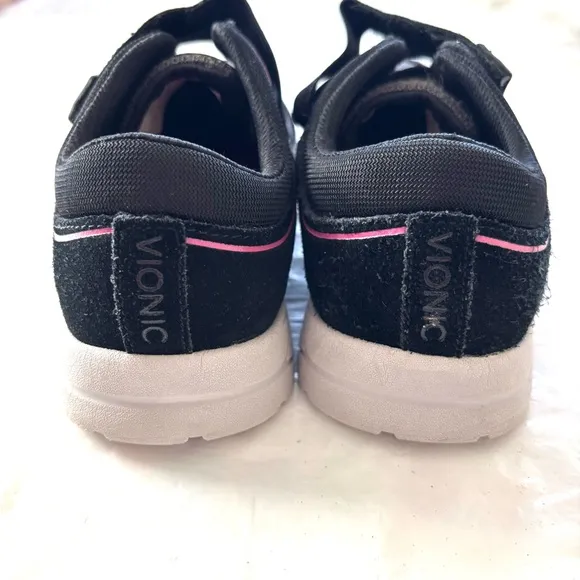 Vionic Ema Women's Black Gray Pink Suede Fitness Sneaker Shoes SZ 7.5 Worn 1X