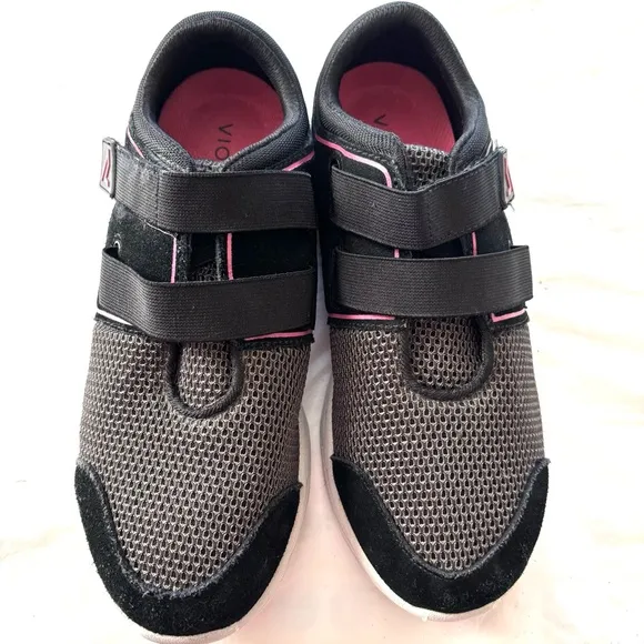 Vionic Ema Women's Black Gray Pink Suede Fitness Sneaker Shoes SZ 7.5 Worn 1X