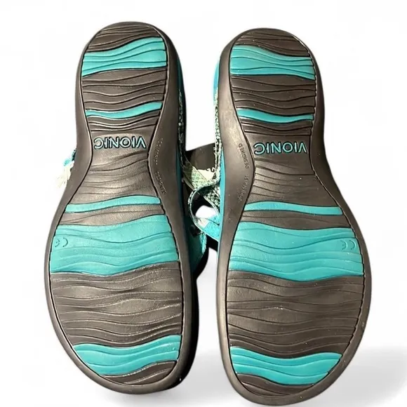 Vionic Sandals Flip Flops Sz 7 Karina Turquoise w/Orthaheel Technology Comfort