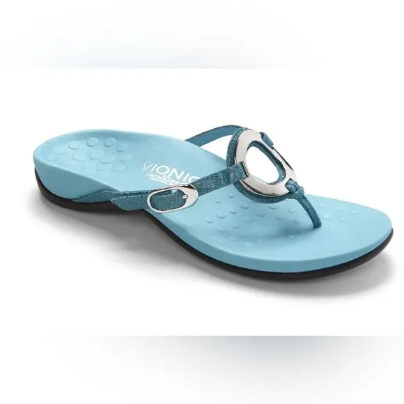 Vionic Sandals Flip Flops Sz 7 Karina Turquoise w/Orthaheel Technology Comfort