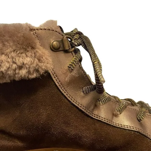 Voile Blanche Fiona Shearling &amp; Metallic Leather Women's Hiking Boots Size 38EU