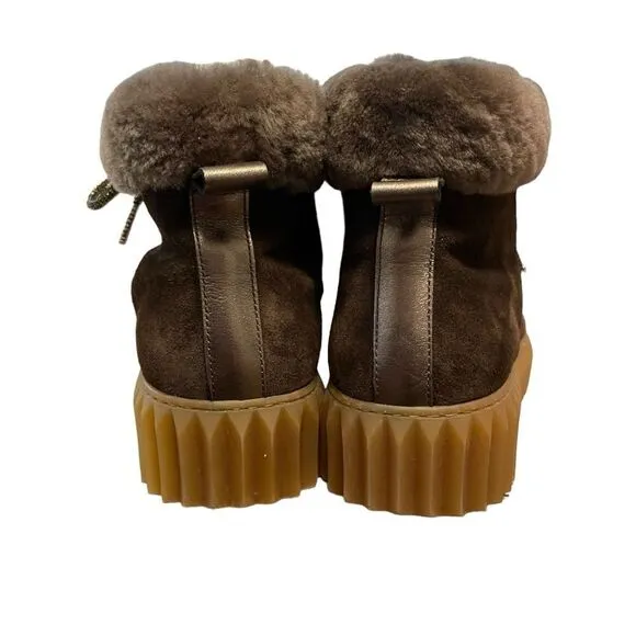 Voile Blanche Fiona Shearling &amp; Metallic Leather Women's Hiking Boots Size 38EU