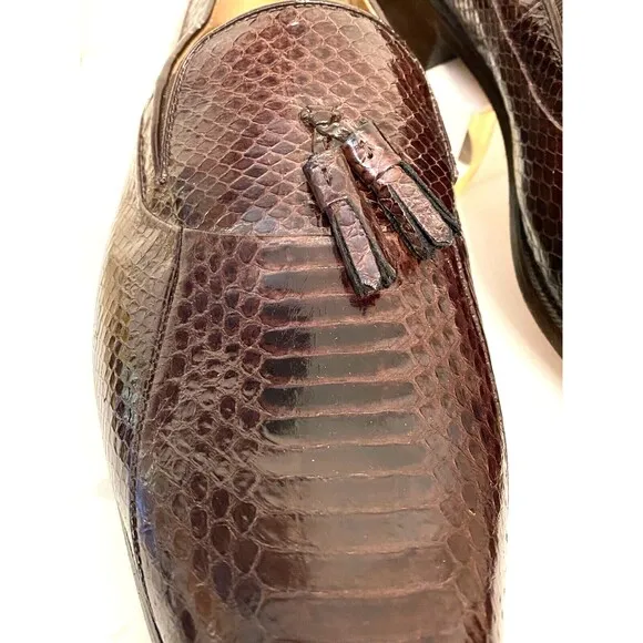 Vtg EUC Florsheim Men's 14 Brown Genuine Snakeskin Leather Dress Shoes Loafers