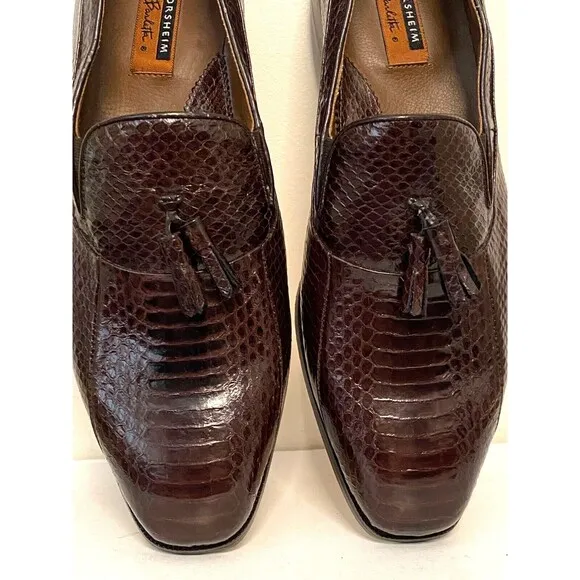 Vtg EUC Florsheim Men's 14 Brown Genuine Snakeskin Leather Dress Shoes Loafers