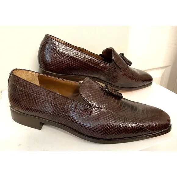 Vtg EUC Florsheim Men's 14 Brown Genuine Snakeskin Leather Dress Shoes Loafers