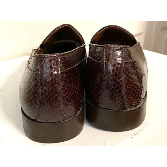 Vtg EUC Florsheim Men's 14 Brown Genuine Snakeskin Leather Dress Shoes Loafers