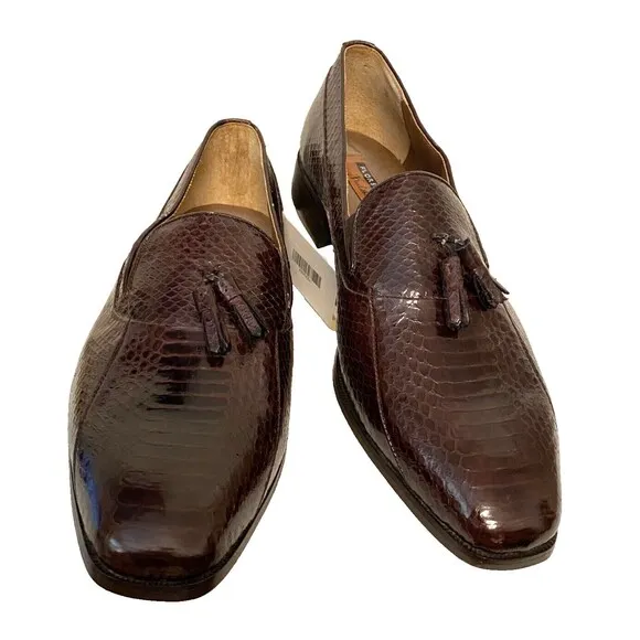 Vtg EUC Florsheim Men's 14 Brown Genuine Snakeskin Leather Dress Shoes Loafers