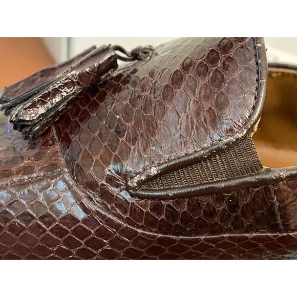 Vtg EUC Florsheim Men's 14 Brown Genuine Snakeskin Leather Dress Shoes Loafers
