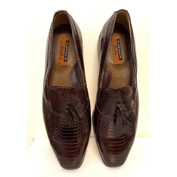 Vtg EUC Florsheim Men's 14 Brown Genuine Snakeskin Leather Dress Shoes Loafers