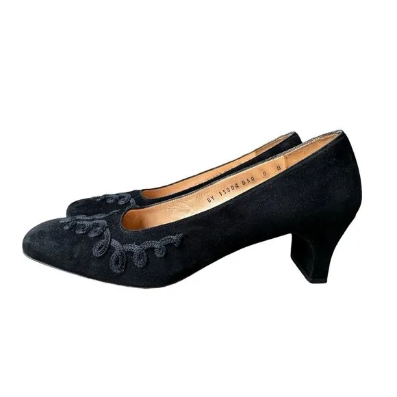 VTG Salvatore Ferragamo‎ Boutique Pumps Shoes Black Suede Heels Women's Size 8 B