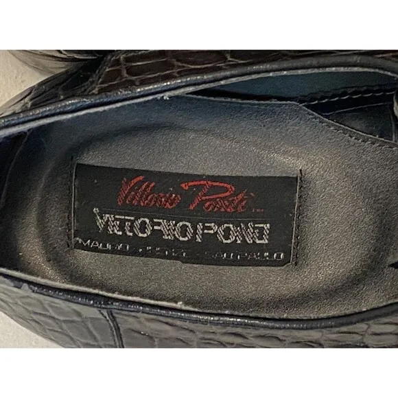 Vtg VITTORIO PONTI Dress Shoes Men's 14 Croc Leather Loafers Patchwork Black