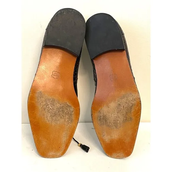 Vtg VITTORIO PONTI Dress Shoes Men's 14 Croc Leather Loafers Patchwork Black