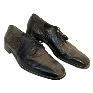 Vtg VITTORIO PONTI Dress Shoes Men's 14 Croc Leather Loafers Patchwork Black
