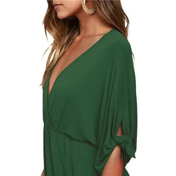 Women Backless Floral Flowy Swing Mini Dress, dark Green