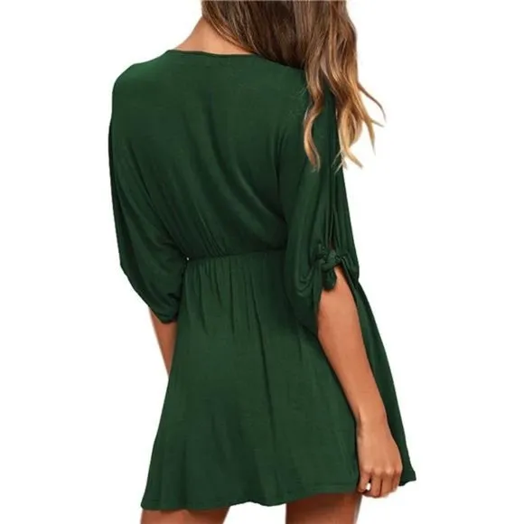 Women Backless Floral Flowy Swing Mini Dress, dark Green
