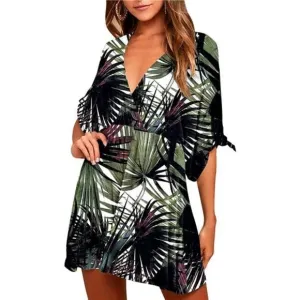 WOMEN Backless Floral Flowy Swing Mini Dress, emerald green