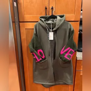 Women Zip Up Fleece Hoodies Tunic Sweatshirt Long Hoodie Jacket Oversized Olive