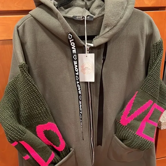 Women Zip Up Fleece Hoodies Tunic Sweatshirt Long Hoodie Jacket Oversized Olive