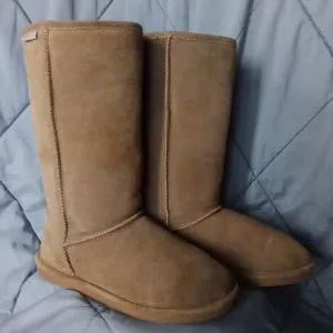 Women's BearPaw Brown Suede Eva Tall Sheepskin Wool Blend Winter Boots Size 10