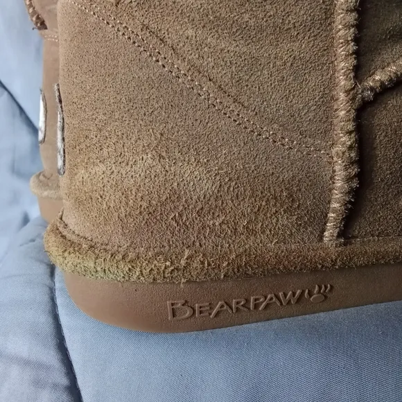 Women's BearPaw Brown Suede Eva Tall Sheepskin Wool Blend Winter Boots Size 10