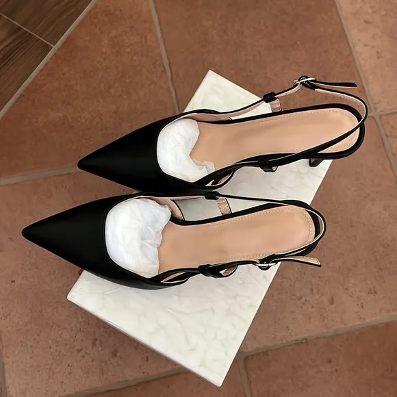 Women's Closed Toe Slingback Pointed Toe Stiletto Heel Pump Buckle Strap