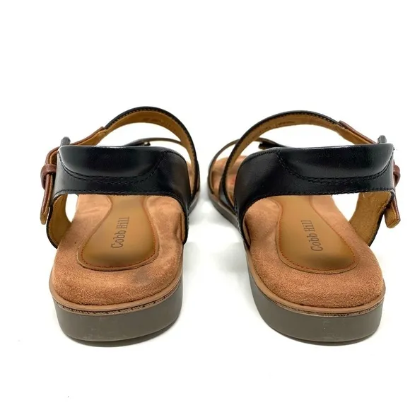 Women’s Cobb Hill Zion 2 Piece Leather Sandals Black WIDE