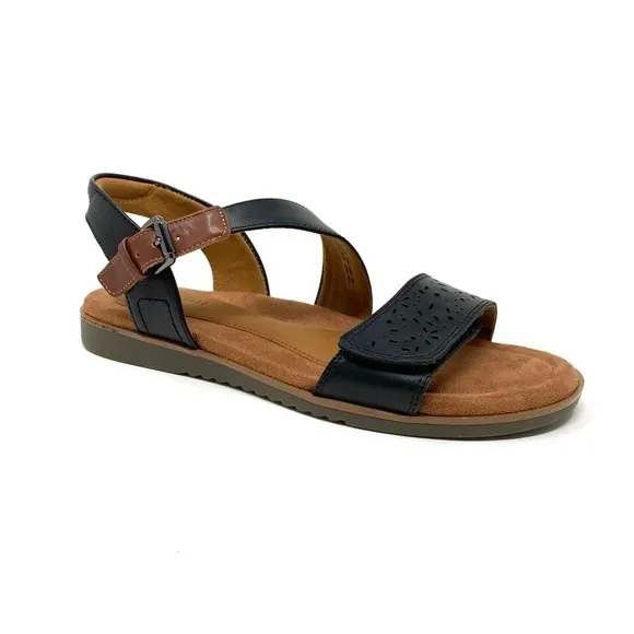 Women’s Cobb Hill Zion 2 Piece Leather Sandals Black WIDE