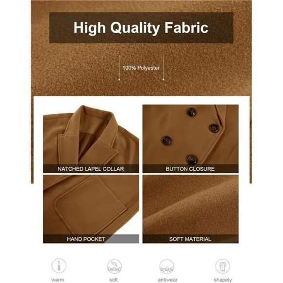 Womens Lapel Peacoat Winter Double-Breasted Outerwear Mid Long Jacket