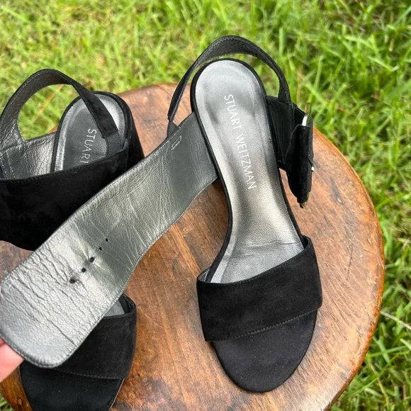 Women’s Stuart Weitzman Black Block Heel Buckle Style Suede Sandal SIZE 7
