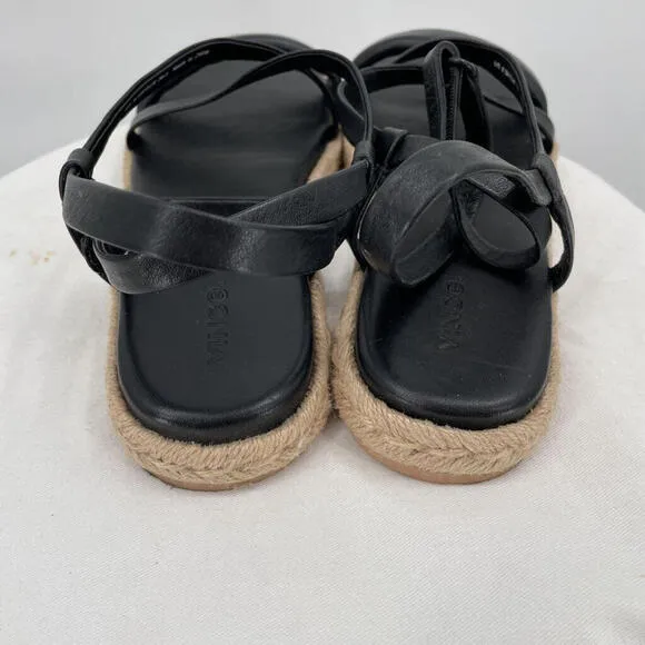Women's Vince Leather Wrap Flat Espedrille Smith Sandal Black Shoes 8.5