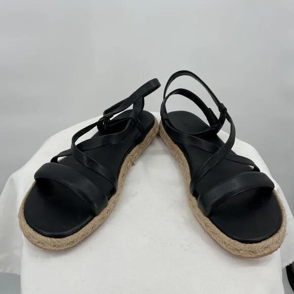 Women's Vince Leather Wrap Flat Espedrille Smith Sandal Black Shoes 8.5