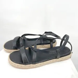 Women's Vince Leather Wrap Flat Espedrille Smith Sandal Black Shoes 8.5