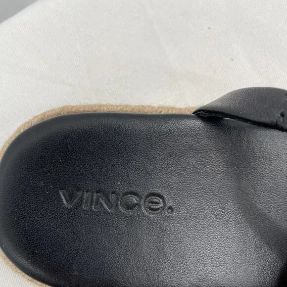 Women's Vince Leather Wrap Flat Espedrille Smith Sandal Black Shoes 8.5