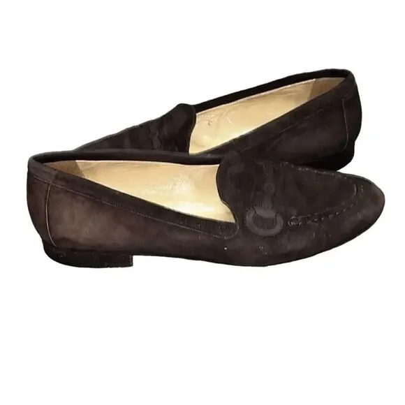 Women’s VINTAGE GUCCI Brown Suede Horsebit Embroidered flat LOAFERS shoes Sz 5.5