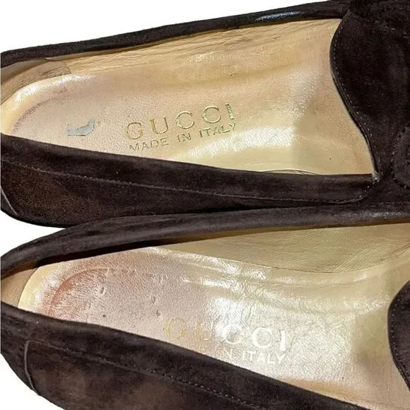 Women’s VINTAGE GUCCI Brown Suede Horsebit Embroidered flat LOAFERS shoes Sz 5.5