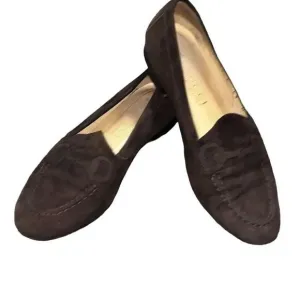 Women’s VINTAGE GUCCI Brown Suede Horsebit Embroidered flat LOAFERS shoes Sz 5.5