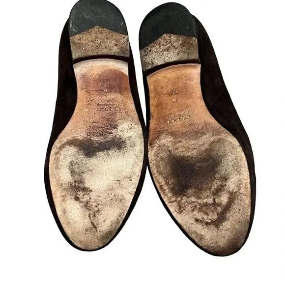 Women’s VINTAGE GUCCI Brown Suede Horsebit Embroidered flat LOAFERS shoes Sz 5.5