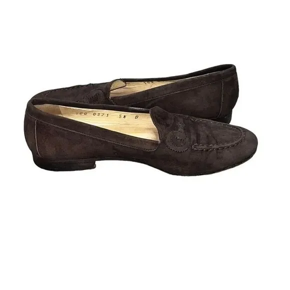 Women’s VINTAGE GUCCI Brown Suede Horsebit Embroidered flat LOAFERS shoes Sz 5.5