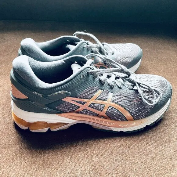 WOMENS 8 ASICS GEL KAYANO 26 RUNNING SHOES Grey Copper Medium NR Mint Condition