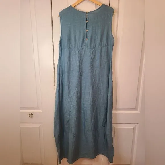 Yuvita Linen Maxi Tank Dress Pockets Size L